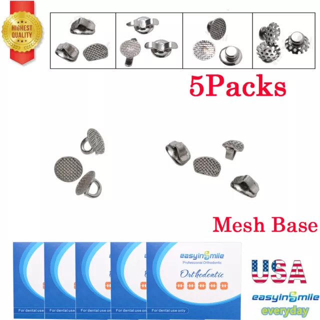 50Pcs Orthodontic Lingual Buttons Bondable 6Type Mesh Base Dental Brackets Tube