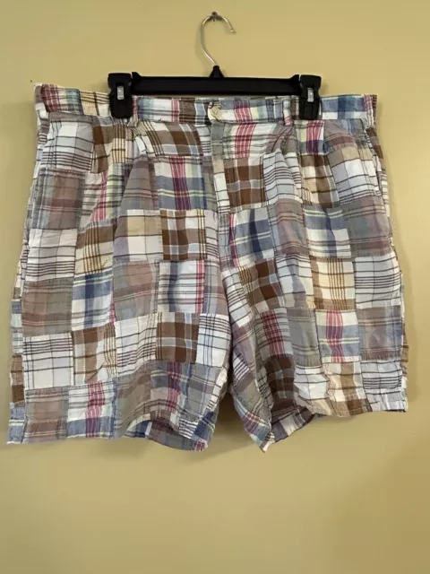 LANDS END mens  Shorts Madras Patchwork Plaid Cotton Mens 36