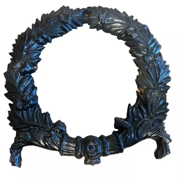 FABULOUS Old Architectural METAL CAST IRON  WREATH with Leaves & Flower / Patina