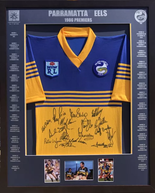 Blazed In Glory - 1986 Parramatta Eels Premiers - NRL Signed & Framed Jersey