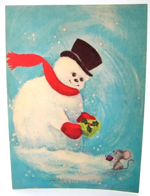 Vintage Norcross Unused Anthropomorphic Christmas Greeting Card Snowman Mouse