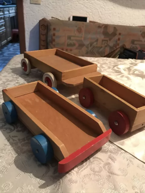 3 Stück Altes Holzspielzeug Wagen Anhänger vermutl. 1960er, stabil, massiv