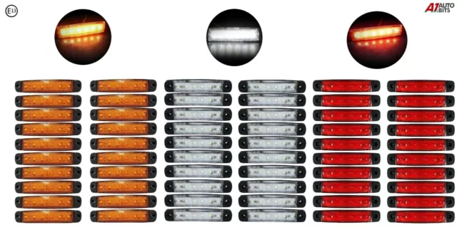 60 Pcs Amber White Red 24v 6 Led Side Marker Indicators Lights Truck Trailer E13