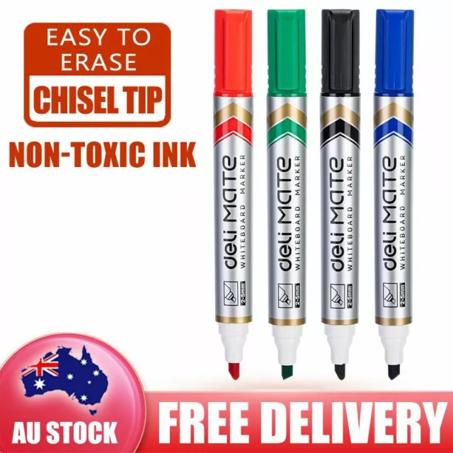 4x Whiteboard Pen Marker Pens Marker Metal Plastic Ink Reflillable Easy Erase AU