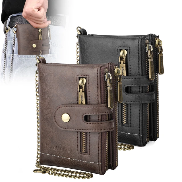 Mens Leather Biker Trucker Chain Wallet Credit Card Holder Pocket Anti-theft Zip