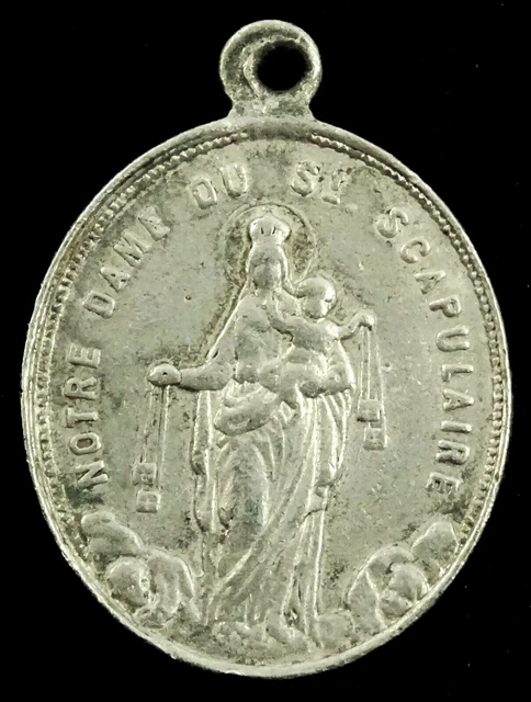 OUR LADY OF the Holy Scapular Antique Medal French Sacred Heart Jesus £ ...