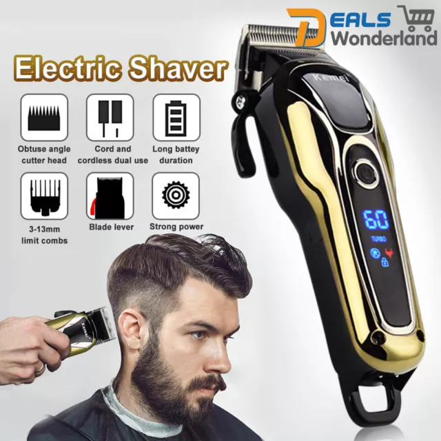 KEMEI LCD Cordless Electric Men Hair Clipper Shaver Trimmer Cutter Razor Combs