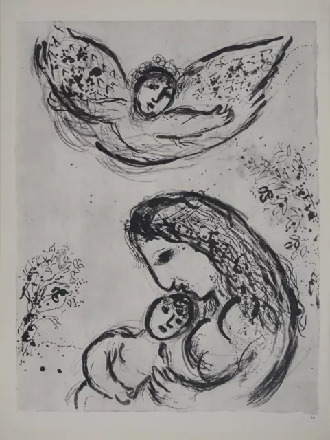 Marc CHAGALL : La Bible, Maternité à l'ange Agar, Héliogravure, 1960