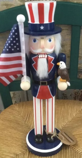 PATRIOTIC July 4th NUTCRACKER 14” UNCLE SAM Bald Eagle & Flag - HTF!   NEW!