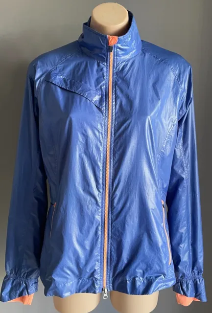 ZERO RESTRICTION Jacket Blue & Coral Trim Zip Front Wind Breaker Size L Golf