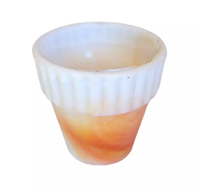 AKRO AGATE Mini Flower Pot Slag Glass Orange Swirl 2-1/2" Vintage USA Marble Co. 2