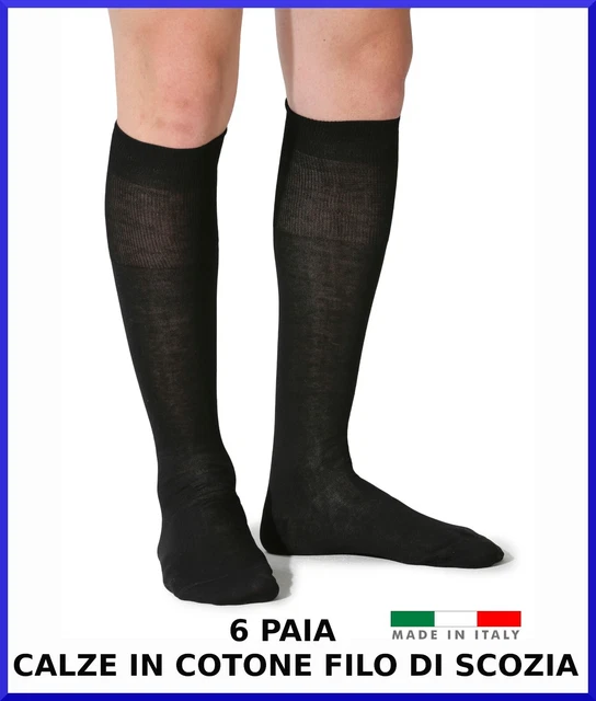 6 paia calze lunghe calzini in cotone filo di scozia da uomo al ginocchio blu