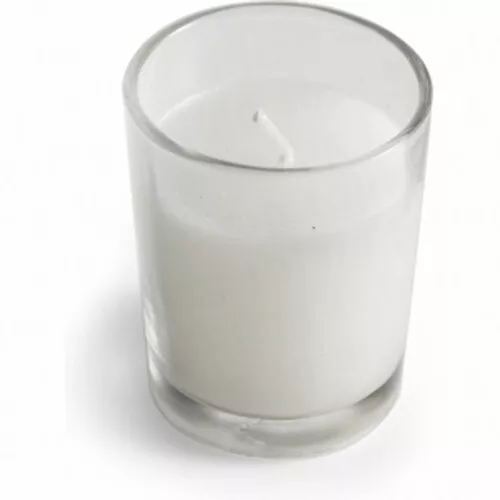 10 White Wax Clear Glass Holder Votive Candle - Wedding Event Centrepiece Table