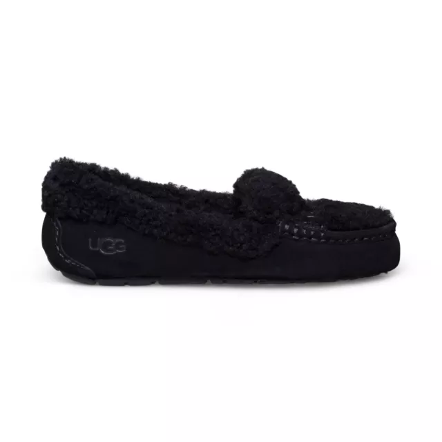 Ugg Ansley Ugg Braid Black Suede Slip On Moccasins Women's Slippers Size Us 10