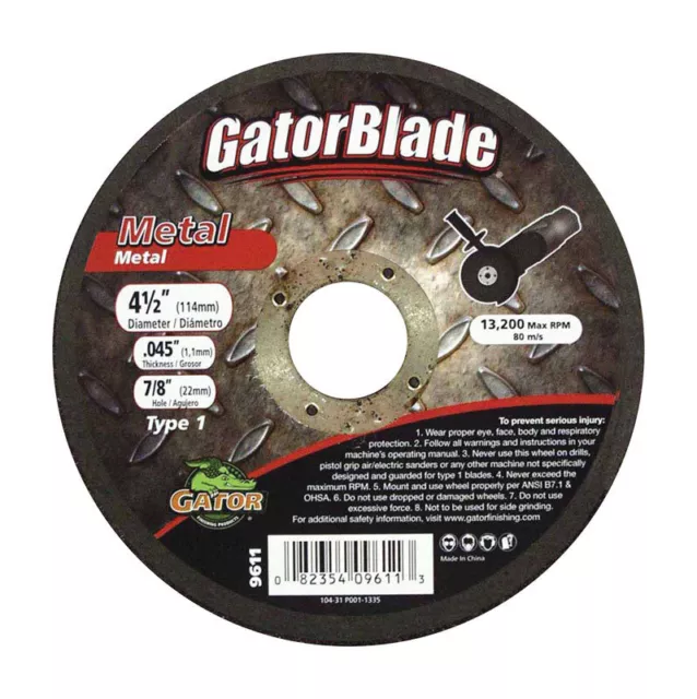 Gator 9611 15200 RPM High Speed Arbor Size Metal Cutting Wheel 7/8 Dia. in.