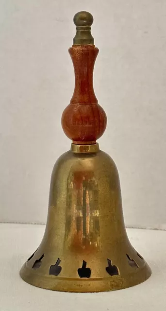 Wooden Handle Brass Bell, 5" Hand Held Made in India