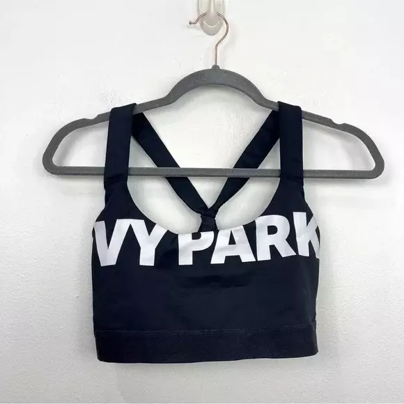 Ivy Park Women’s Black & White Bold Spell Out Logo Sports Bra Medium