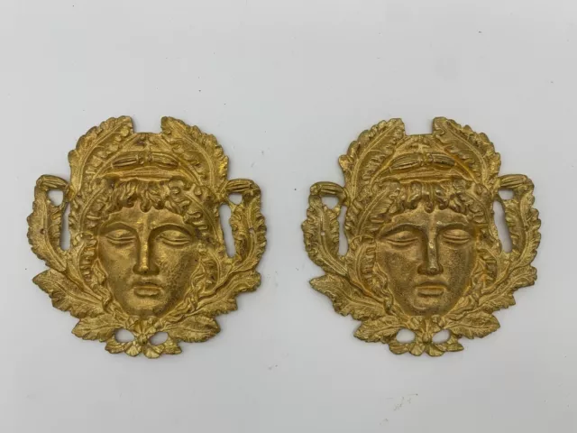 Brass Decorative Motif. Victorian Face figure ornate design. Hand made. Pair.