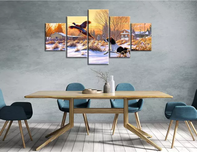 Dog Hunting Wall Art Brittany Spaniel Wall Decor Pheasant Hunting Picture Canvas 3