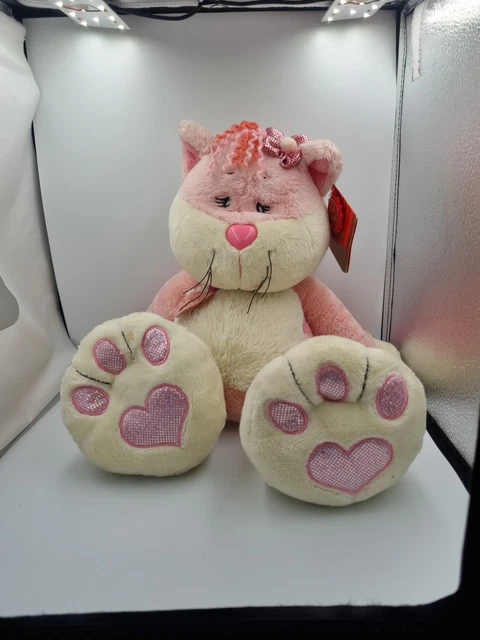 KEEL TOYS MISTY Cat Big Feet Kawaii Large Plush Soft Toy Pink Rare