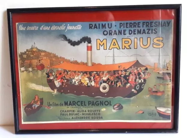Affiche  cinéma MARIUS  de Marcel Pagnol par  Dubout  37,5 cm X 26,5 cm