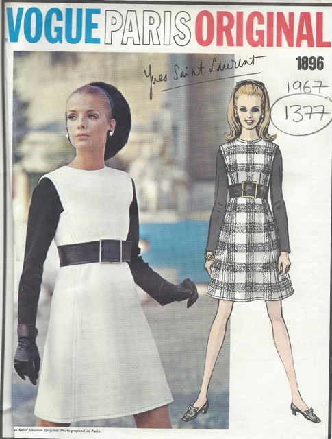 Robe Et Manteau Vintage Vogue 1967 Par Yves Saint Laurent - Motif Couture B36 Intact