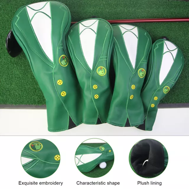 4Pcs Golf Head Cover Set Wood Club Waterproof PU Accessories Green Jacket Pa GRS 3