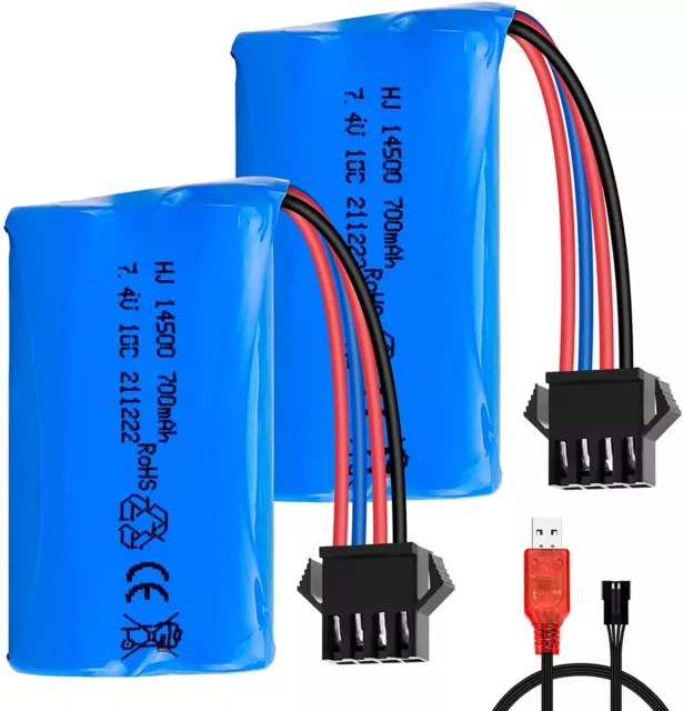 2 x 7,4 V 700 mAh 14500 Li-Ion Akku für RC Car Drift Monster Truck Wiederauflad