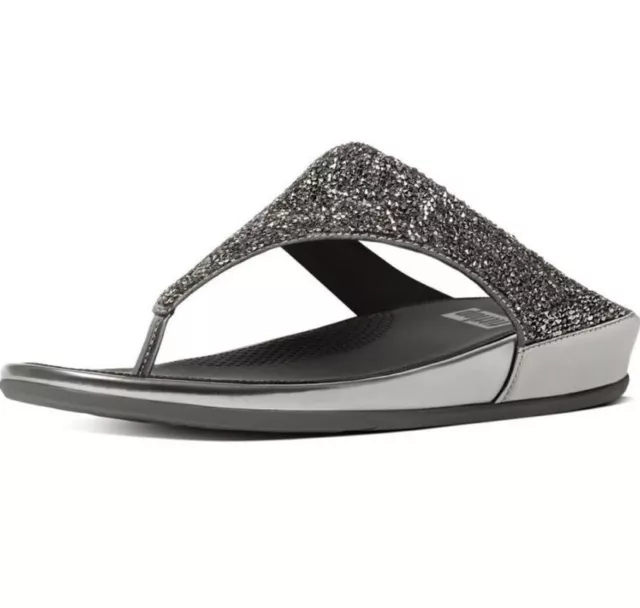 Fitflop Size 7 Banda Roxy Crystal Flip Flops Slides Sandal Toe Post Black/silver