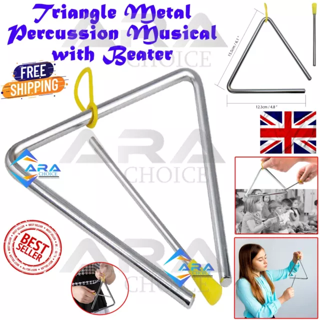 Triangle Metal Music Percussion Instrument Musical with Beater Kids Adults Toy