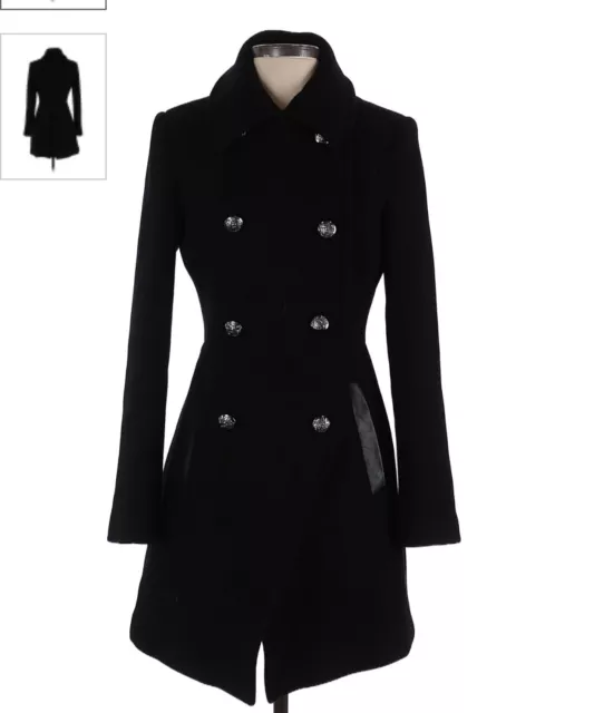 Trina Turk Wool Blend Double Breasted Black Coat Size 2