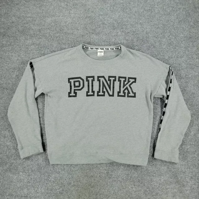 Pink Victoria's Secret Sweatshirt Women Medium Gray Pullover Long Sleeve Graphic