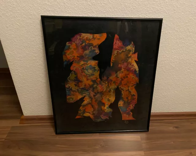 Seidenmalerei hinter Glas mit Rahmen 61cm x 51cm Unikat, Handarbeit