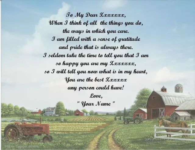 Farm Scene Personalized Poem Gift 4 Fathers Day,Mothers Day,Christmas,Birthday