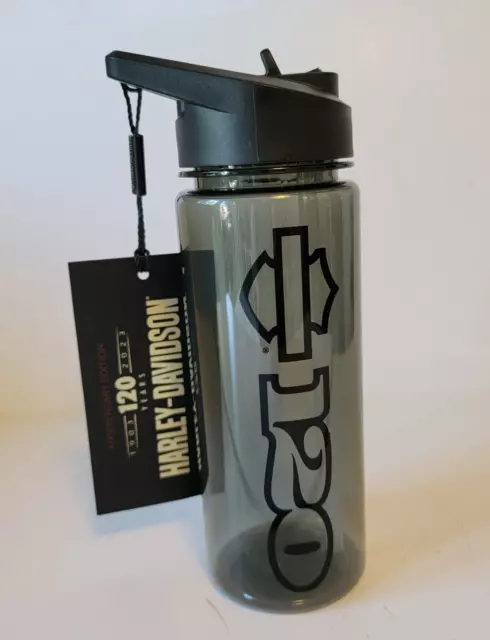 Harley Davidson Travel Water Bottle 120th Anniversary Grey Hard Plastic 24 Oz.