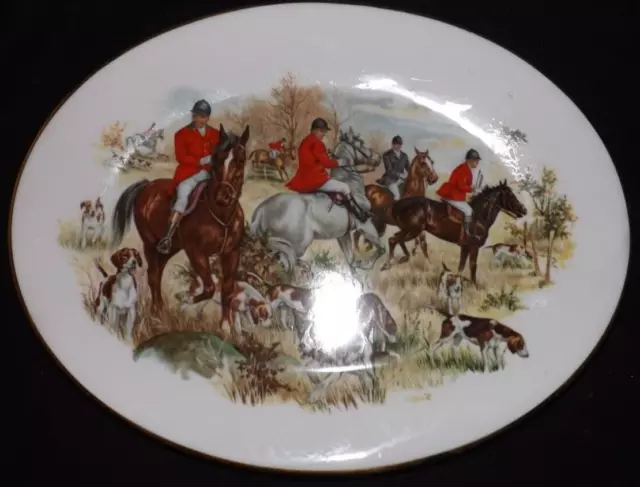 Vintage F Gray and sons Ltd oval hunt plate hunting fox equestrian horse hound J