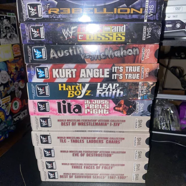 11 pro wrestling WWF SEALED VHS LOT WCW ECW TNA WWE VINTAGE MEDIA FACTORY SEALED