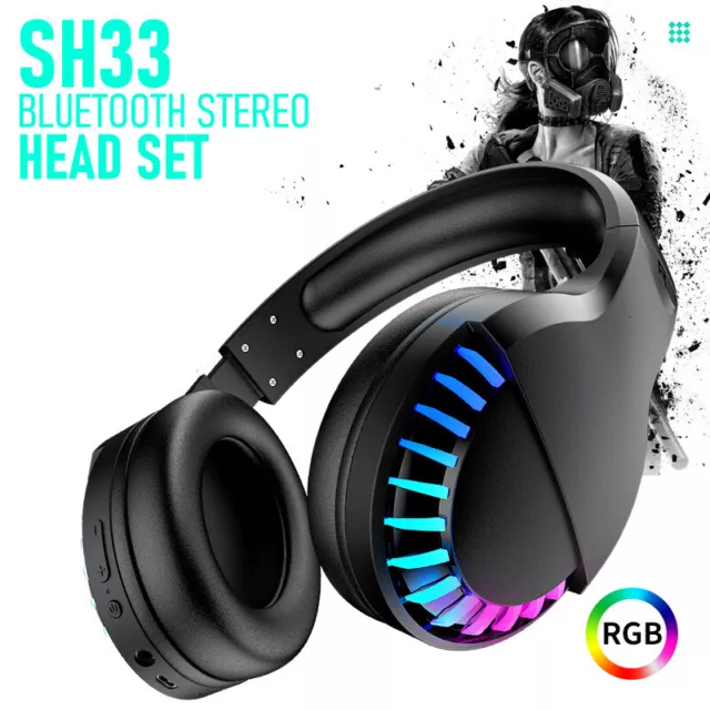 RGB Wireless Bluetooth Headset with Noise Cancellation HiFi Stereo Sound for PC