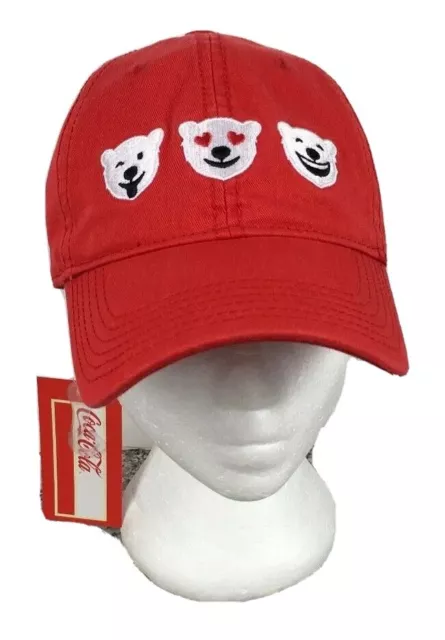 Coca-Cola Hat Cap Red With 3 Bears Face New Strap Back
