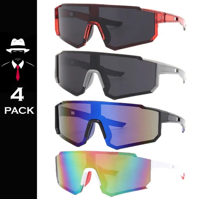 Sport Sunglasses Shield Wrap Mirror 4 or 8 Pack Sunglass Set New Value Biker