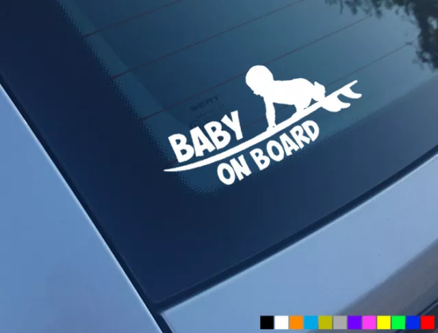 Baby Surfer On Board Funny Car Stickers Decals Window Bumper Van Camper