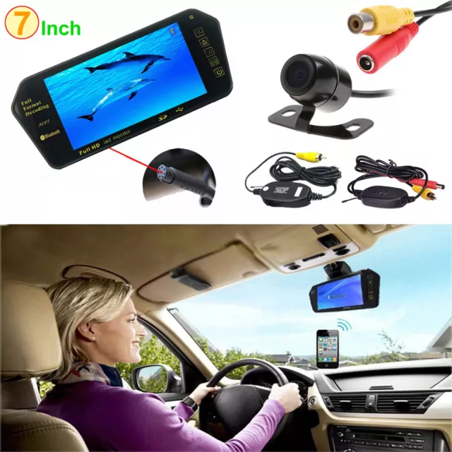 7" Bluetooth MP5 Car Rear View Mirror Monitor Wireless Reverse Backup Camera Kit