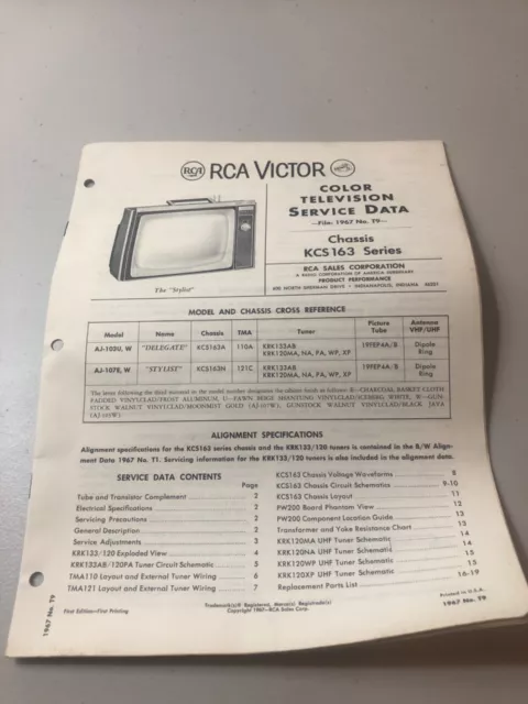 RCA Victor Color Television Service Data File 1967 No. T9 KCS 163 Series