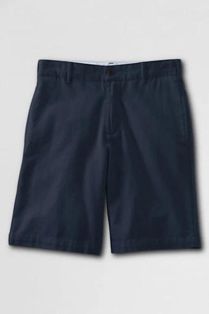 LANDS END Navy School Uniform Plain Front Chino Shorts Boys 12 NEW