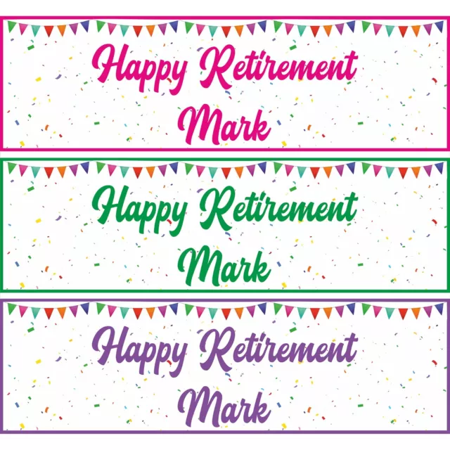 x 2 Personalised Happy Retirement Banner Party - Any Name Text Party Poster