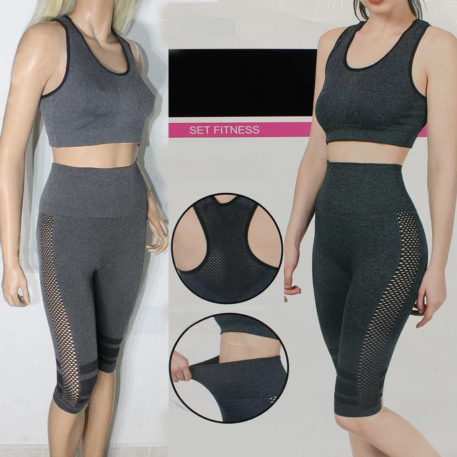 Tuta Donna Sportiva Completo Fitness Top Pantaloni Leggings con rete Sport 3856