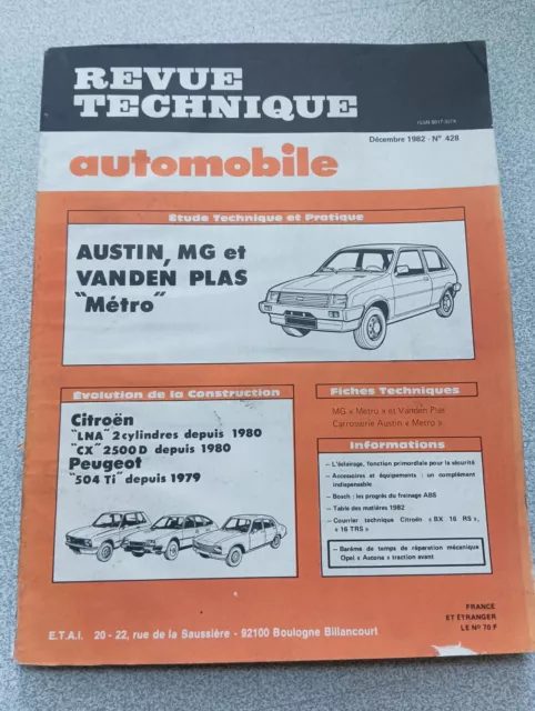 Rta Revue Technique Automobile Étude N428 Austin Mg Vanden Plas Métro 1982