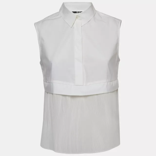 McQ by Alexander McQueen White Cotton Pleated Sleeveless Blouse S