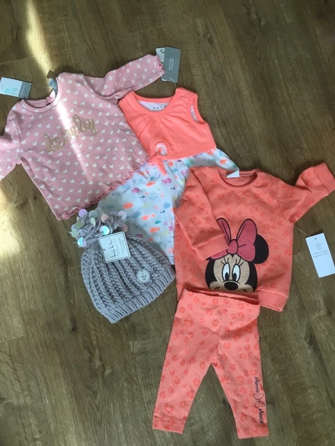 Baby Girls Bundle of Clothes Age 3/6 Months Hat Mittens Dress Top Disney Set
