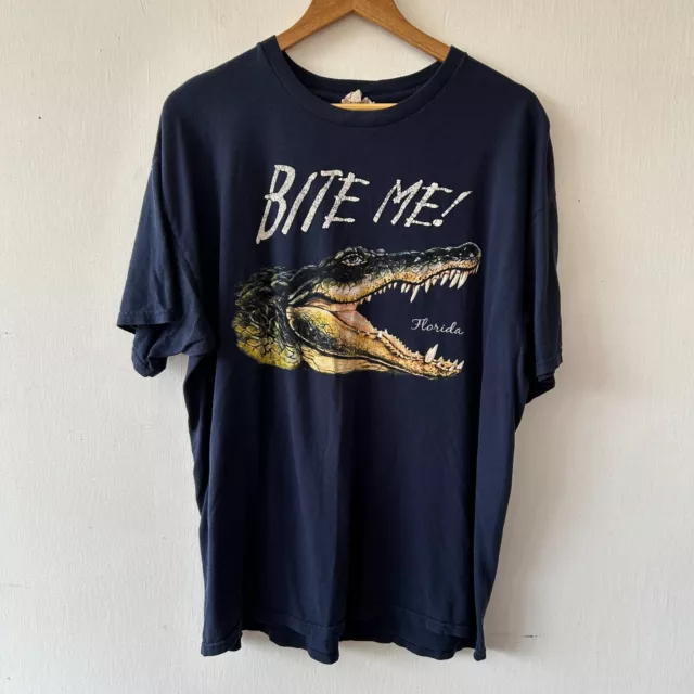 Gildan Heavy Cotton T-shirt Mens Large Alligator Florida Single Stitch VTG Tee